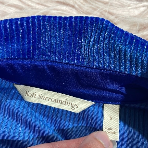 Soft Surroundings Blue Silver Textured Velvet Boyfriend Shirt Button Down - Picture 3 of 9